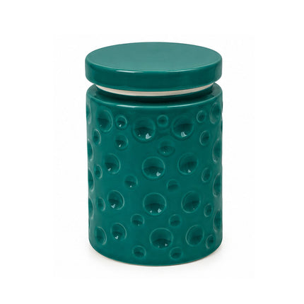Green Dimpled Ceramic Storage Jar with Lid – Large 9x9x8 in Decorative Canister