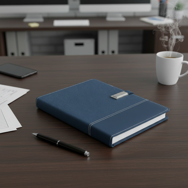 Dual-Tone Executive Smart Notebook with Power Bank, USB Flash Drive & Multi-Charging Cable