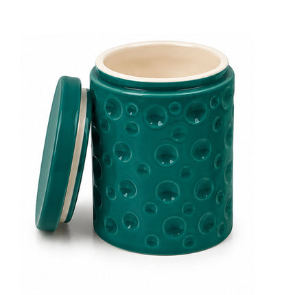 Green Dimpled Ceramic Storage Jar with Lid – Large 9x9x8 in Decorative Canister