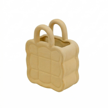 Artistic Beige Handcrafted Ceramic Tote Bag-Shaped Planter