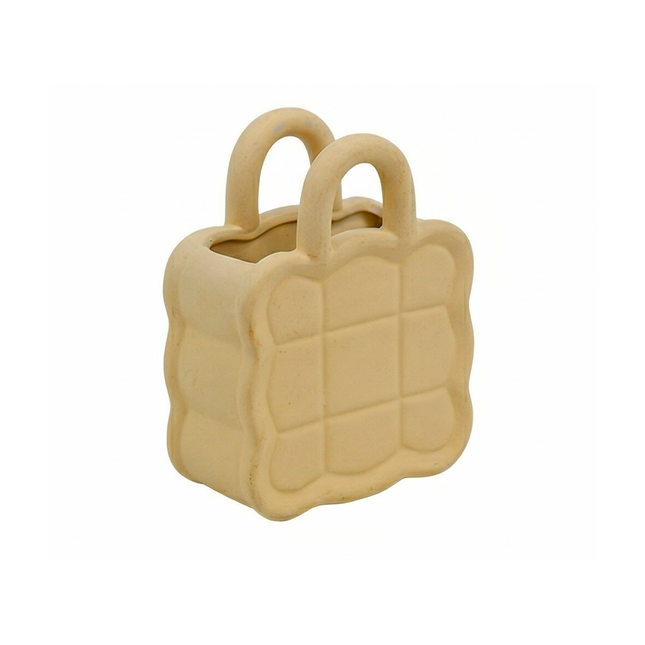 Artistic Beige Handcrafted Ceramic Tote Bag-Shaped Planter