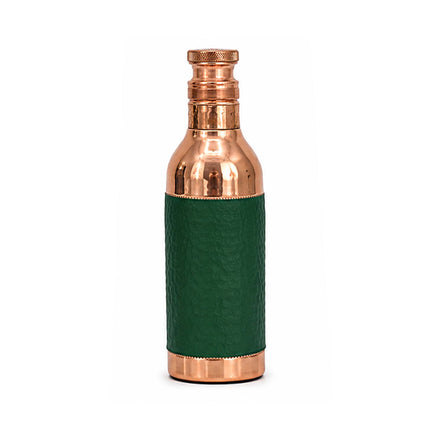 Copper Champagne Bottle with Green Textured Sleeve | Pure Copper Water Bottle for Ayurvedic Health Benefits