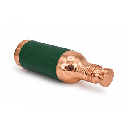 Copper Champagne Bottle with Green Textured Sleeve | Pure Copper Water Bottle for Ayurvedic Health Benefits
