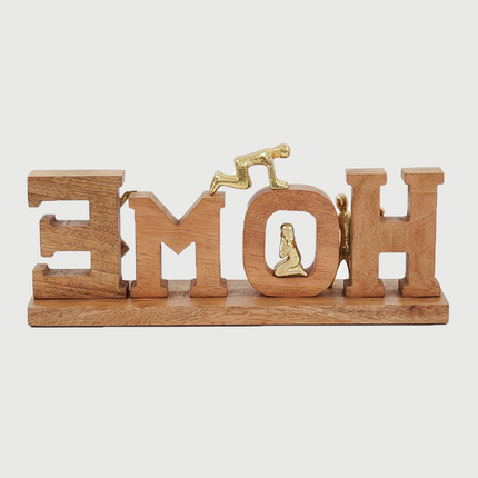 TPIF Wooden Home Decorative Showpiece with Gold Figurines – Handmade Tabletop Ornament, Modern Home & Office Décor, Ideal Gift for Housewarming & Anniversary