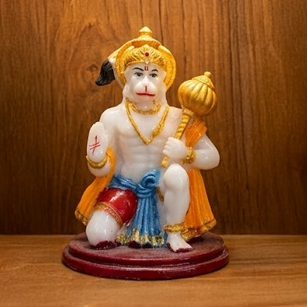 Bajrangbali Hanuman Idol Decorative Showpiece | Poly Marble Hand-Painted Lord Hanuman Statue for Home Decor & Car Protection