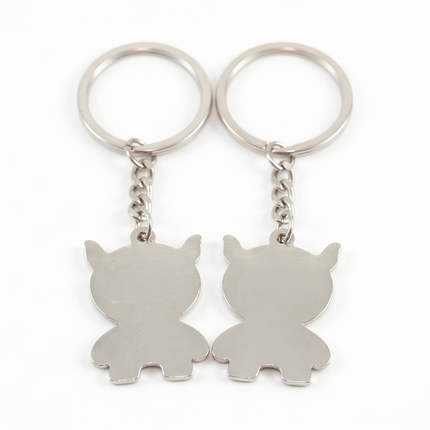 Cute Monster Couple Metal Keychain Set | Matching Cartoon Love Keyrings for Couples