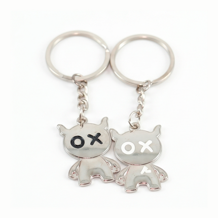 Cute Monster Couple Metal Keychain Set | Matching Cartoon Love Keyrings for Couples