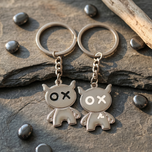 Cute Monster Couple Metal Keychain Set | Matching Cartoon Love Keyrings for Couples