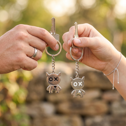 Cute Monster Couple Metal Keychain Set | Matching Cartoon Love Keyrings for Couples