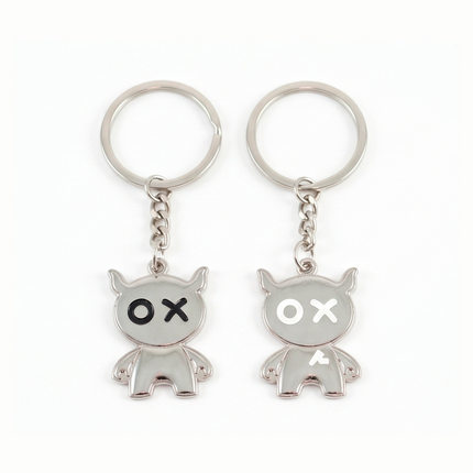 Cute Monster Couple Metal Keychain Set | Matching Cartoon Love Keyrings for Couples