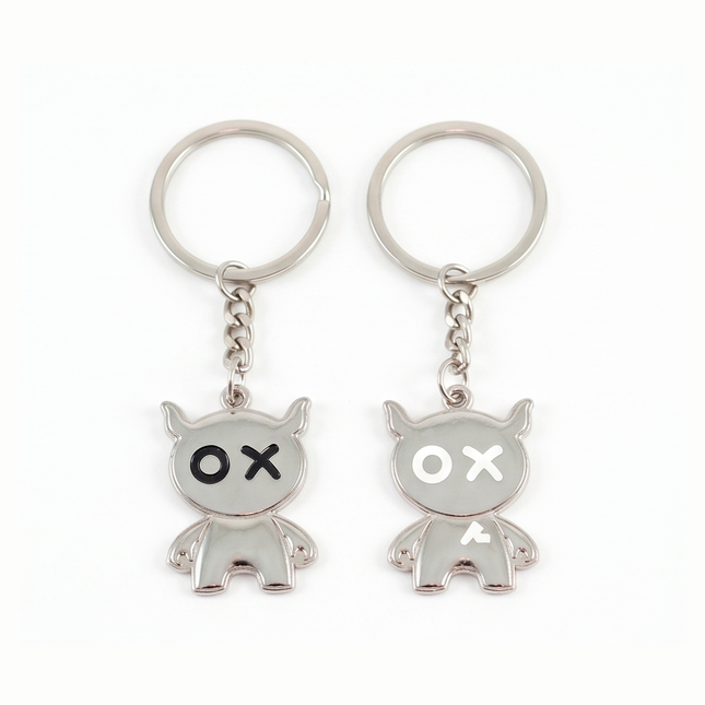 Cute Monster Couple Metal Keychain Set | Matching Cartoon Love Keyrings for Couples