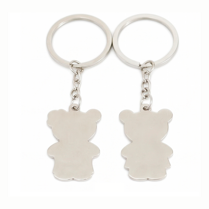 Cute Teddy Bear Couple Metal Keychain Set | Matching Bear Keyrings for Couples