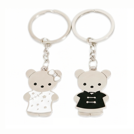 Cute Teddy Bear Couple Metal Keychain Set | Matching Bear Keyrings for Couples