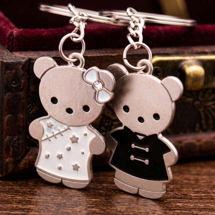 Cute Teddy Bear Couple Metal Keychain Set | Matching Bear Keyrings for Couples