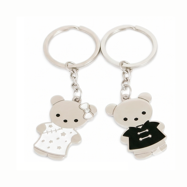 Cute Teddy Bear Couple Metal Keychain Set | Matching Bear Keyrings for Couples