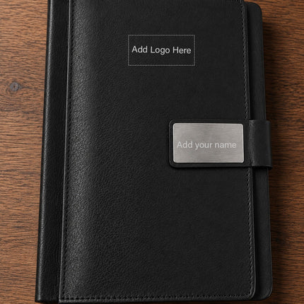 Personalized Premium Black Executive Diary with Metal Name Plate & Logo Branding