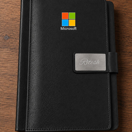Personalized Premium Black Executive Diary with Metal Name Plate & Logo Branding