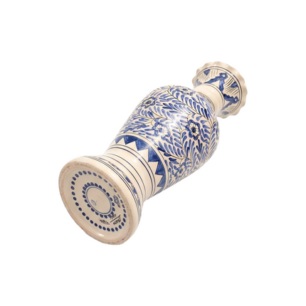 Blue & White Handcrafted Tall Ceramic Vase - Classic Floral Design