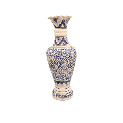 Blue & White Handcrafted Tall Ceramic Vase - Classic Floral Design