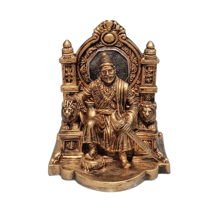 Bronze-Finish Chhatrapati Shivaji Maharaj Figurine on Throne for Home & Office