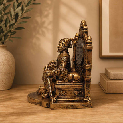 Bronze-Finish Chhatrapati Shivaji Maharaj Figurine on Throne for Home & Office
