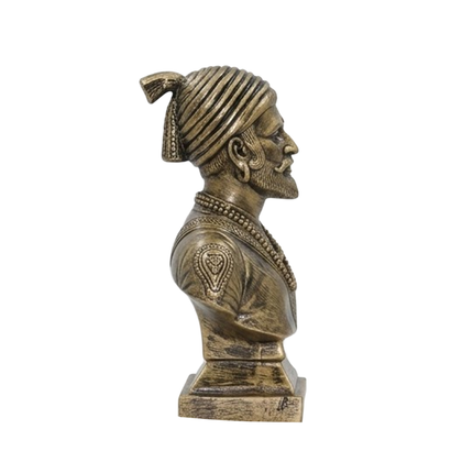 Bronze-Effect Chhatrapati Shivaji Maharaj Bust - Antique Finish Tabletop Resin Sculpture of Shivaji
