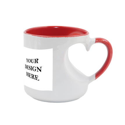 White & Red Ceramic Mug with Heart-Shaped Handle - Gift for Couples