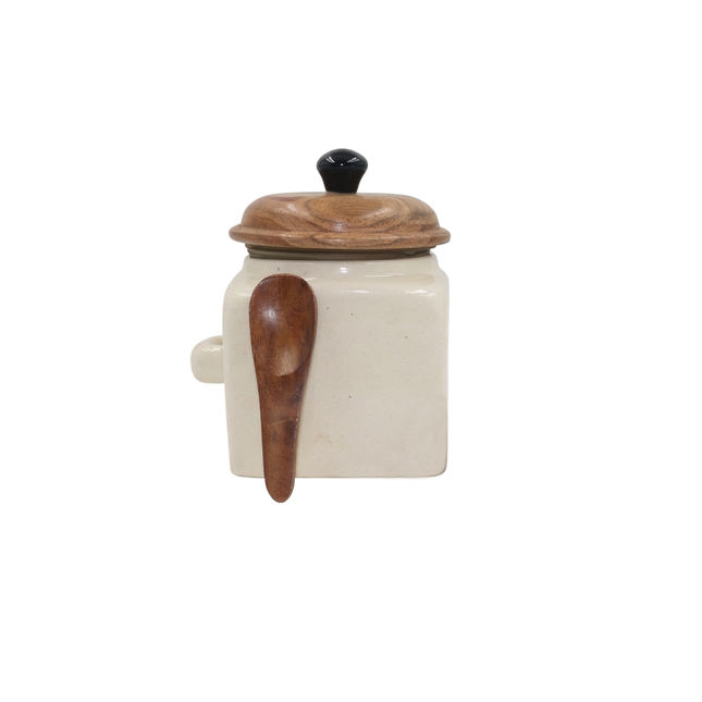 Ceramic Storage Jar with Wooden Spoon & Lid