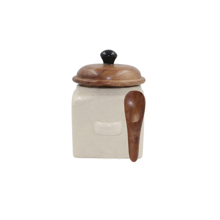 Ceramic Storage Jar with Wooden Spoon & Lid