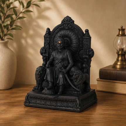 Chhatrapati Shivaji Maharaj on Throne – Matte Black Royal Edition
