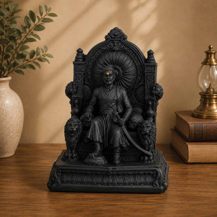 Chhatrapati Shivaji Maharaj on Throne – Matte Black Royal Edition
