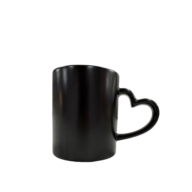 Chic Black Ceramic Mug with Heart-Handle – Ideal for Couple Gifting_a