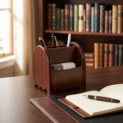Classic Solid Wood Handcrafted Stand - Desk Organizer with Multi-Section Storage for Stationary