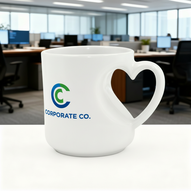 Classic White Customisable Ceramic Mug with Heart Handle_b