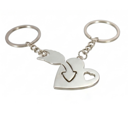 Arrow Through Heart Couple Metal Keychain Set | Matching Love Heart Keyrings for Couples