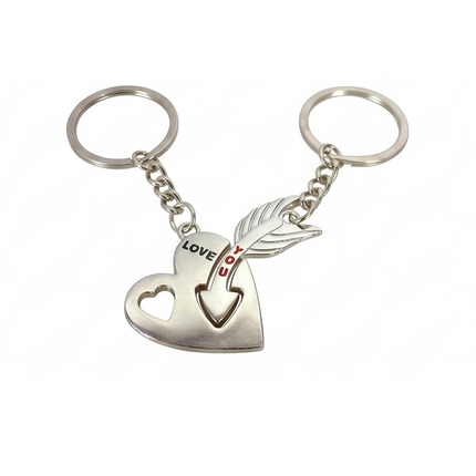 Arrow Through Heart Couple Metal Keychain Set | Matching Love Heart Keyrings for Couples
