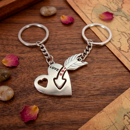 Arrow Through Heart Couple Metal Keychain Set | Matching Love Heart Keyrings for Couples