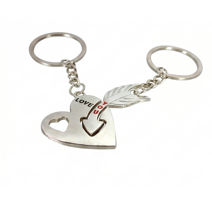 Arrow Through Heart Couple Metal Keychain Set | Matching Love Heart Keyrings for Couples