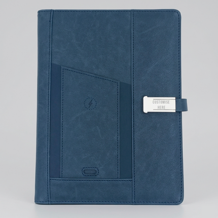Smart Leather Organizer Notebook with Power Bank, USB Drive & Wireless Charging