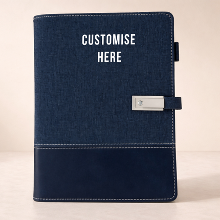 Dual-Tone Executive Smart Notebook with Power Bank, USB Flash Drive & Multi-Charging Cable