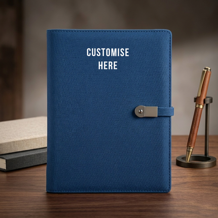 Blue Minimalist Smart Notebook with Power Bank, USB Drive & Multi-Charging Cable