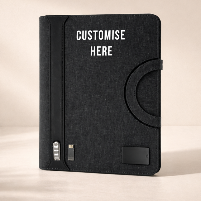 Premium Executive Organizer Folder with Handle | Built-in Notepad, Storage & USB Slot