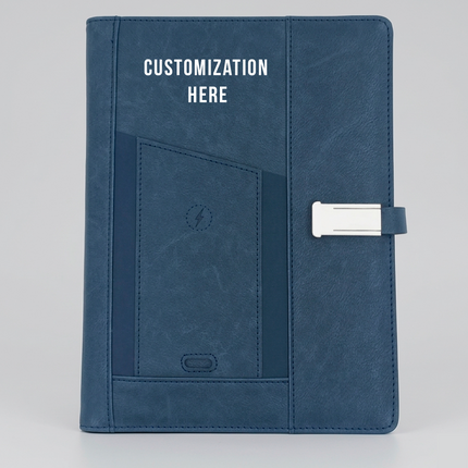 Smart Leather Organizer Notebook with Power Bank, USB Drive & Wireless Charging