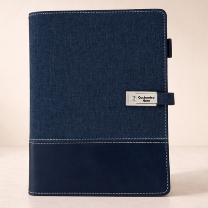 Dual-Tone Executive Smart Notebook with Power Bank, USB Flash Drive & Multi-Charging Cable