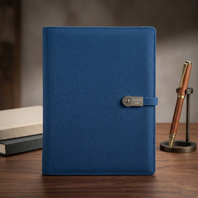 Blue Minimalist Smart Notebook with Power Bank, USB Drive & Multi-Charging Cable