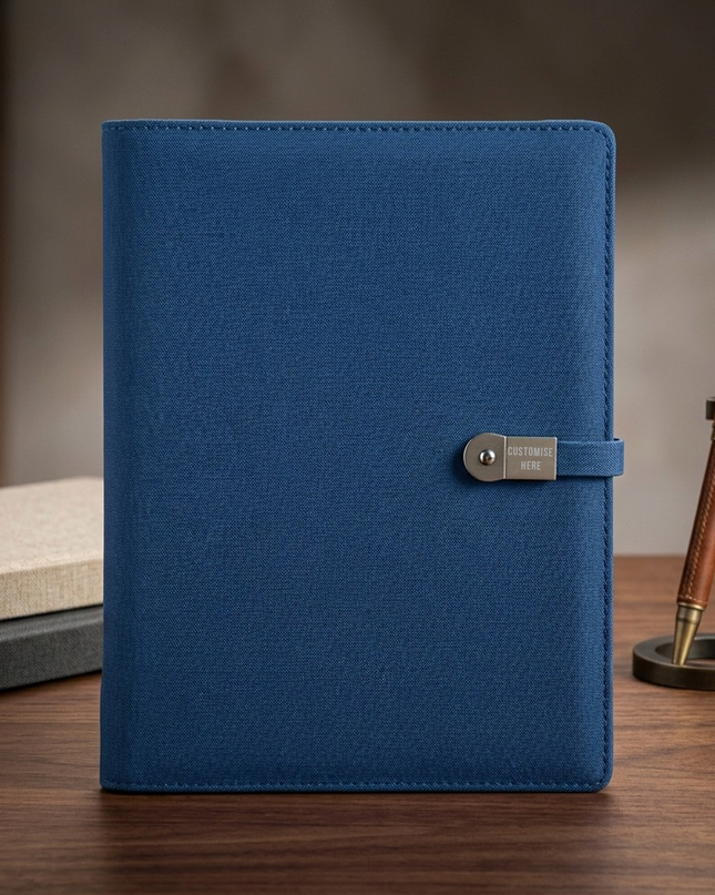 Blue Minimalist Smart Notebook with Power Bank, USB Drive & Multi-Charging Cable