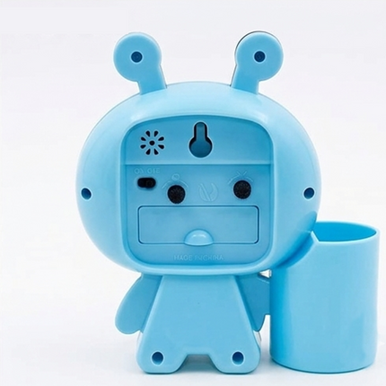Cute Bee-Shaped Blue Table Clock with Pen Holder For Kids