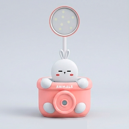 Cute Pink Bunny Night Desk Lamp with Camera Design for Kids