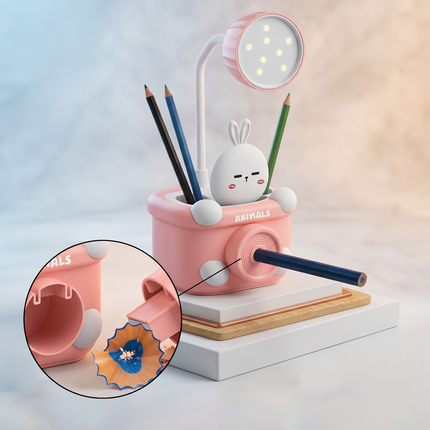 Cute Pink Bunny Night Desk Lamp with Camera Design for Kids