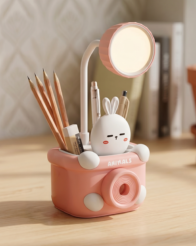 Cute Pink Bunny Night Desk Lamp with Camera Design for Kids
